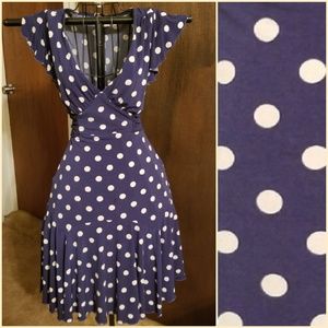 Navy blue and cream polka dot dress